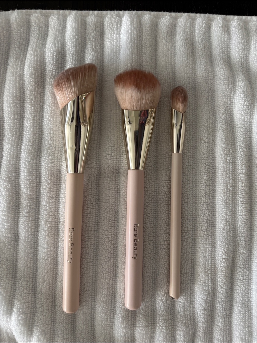 Rare Beauty Blush-Pink 3-Piece Face & Eye Brush Set with Gold Ferrules